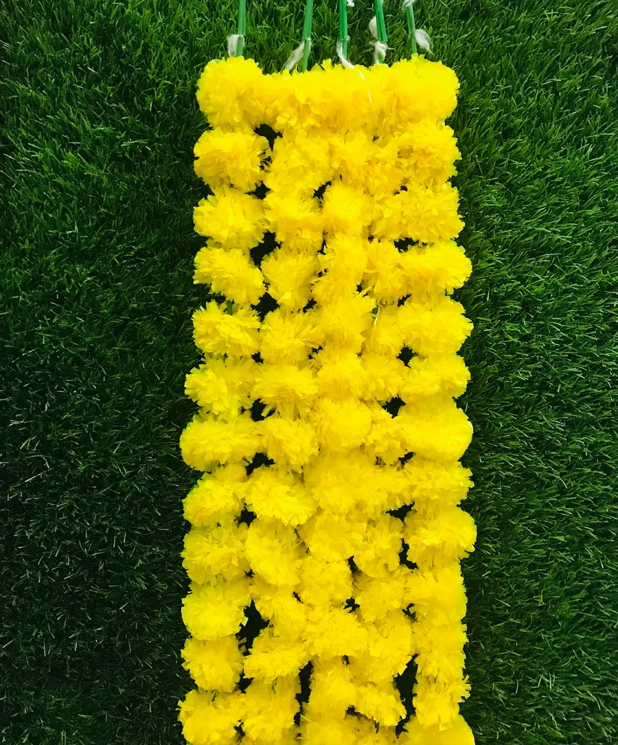 Artificial marigold Genda Phool Pack of 5 yellow flower (4.8ft) weddings/ festivals/ poojas/ home decoration